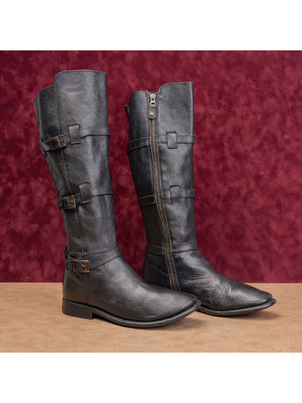 Bed Stu Women Kitty Moto Festival Black Leather Boho Cottage Zip Boots sz 7.5